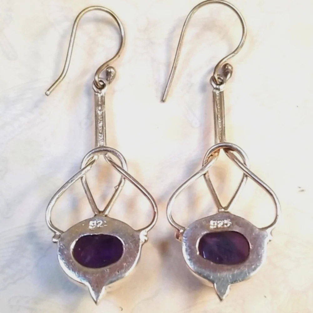 Hand Crafted Amethyst .925 Sterling Silver Hook Pierced Earrings